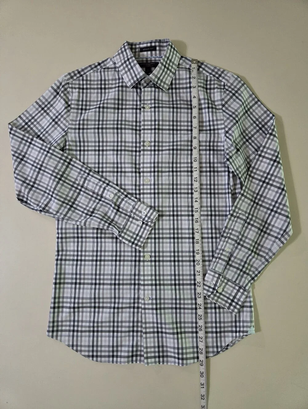 Banana Republic Men's Grey Multi Plaid Grant Fit Button-Down Dress Shirt